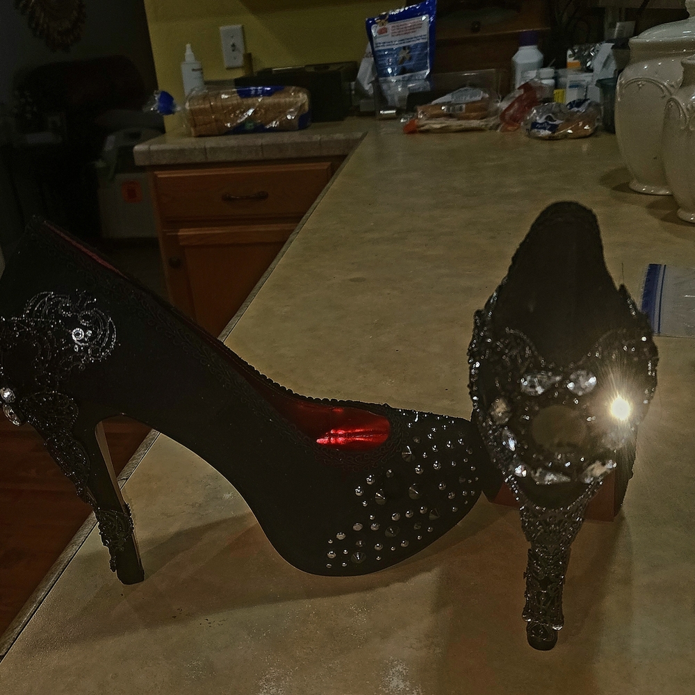 Elegant Black Embellished Women's Heels